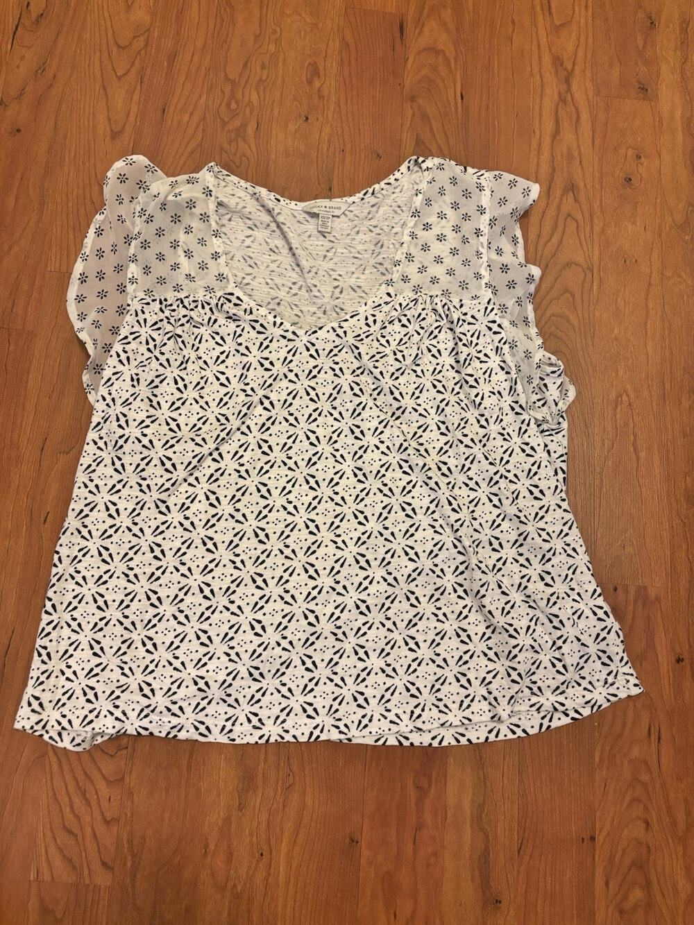Lucky Brand Blouse Business White Black Accent shirt Size XS